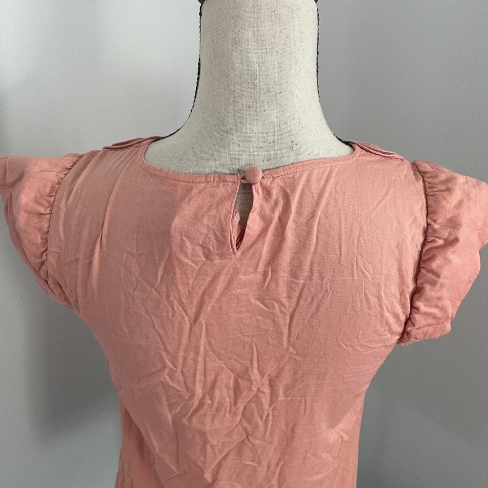 Vintage BCBGeneration Blouse sz XS Coral‎ Pink Rosette Flutter Sleeve Cotton 90s - Picture 4 of 8